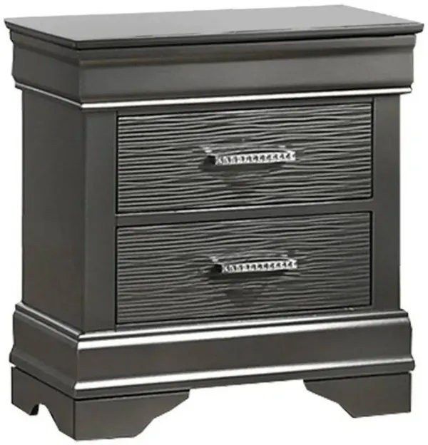 Jean Nightstand, 2 Drawers, Curved Frame, 24 Inch Dark Gray Solid Wood - Benzara