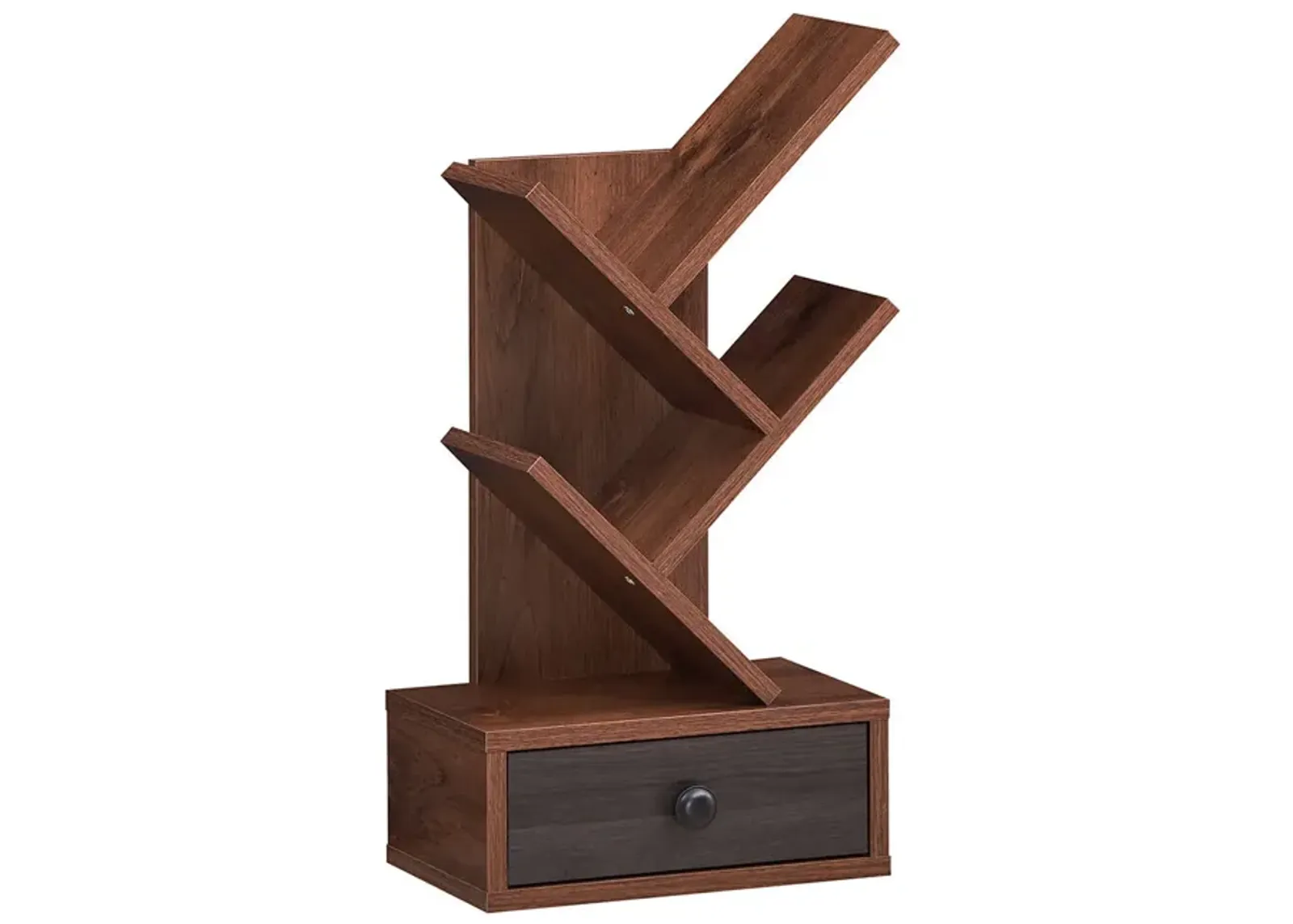 5-Tier Floor Standing Tree Bookcase with Drawer