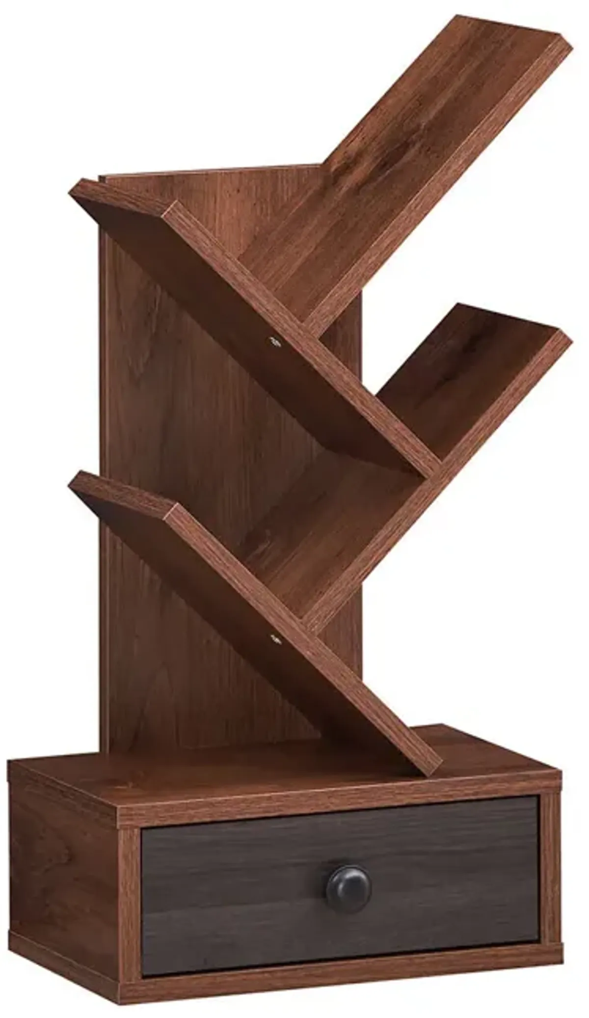 5-Tier Floor Standing Tree Bookcase with Drawer