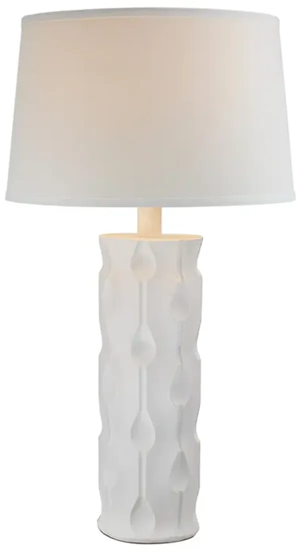 Benjara Wil 29 Inch Table Lamp, Drum Shape Shade, Cylindrical Base, Matte White