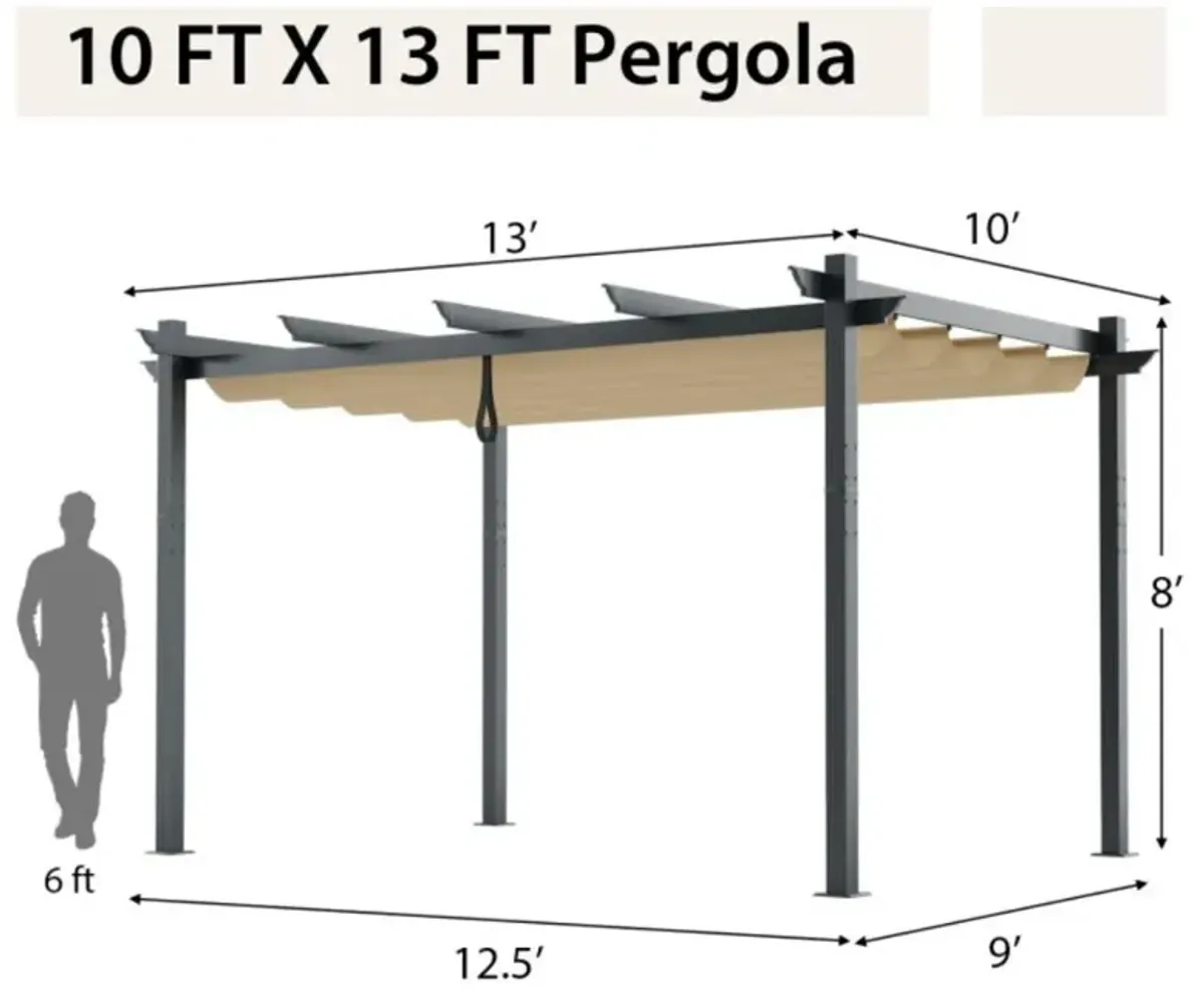 Hivvago 10 x 13 Feet Outdoor Aluminum Retractable Pergola Canopy Shelter