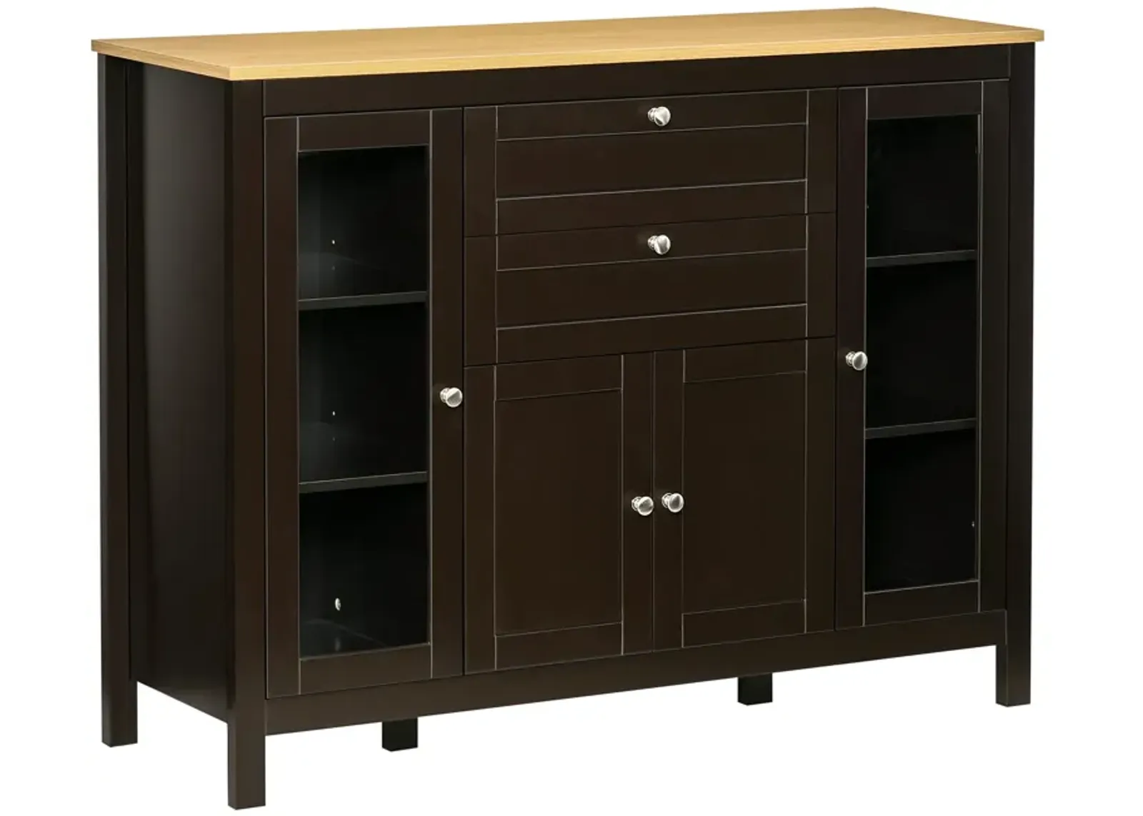 Oak/Dark Brown Sideboard: 47" Modern Buffet with Glass Doors