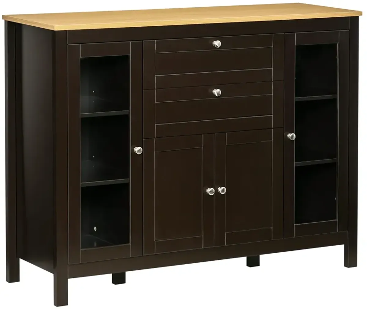 Oak/Dark Brown Sideboard: 47" Modern Buffet with Glass Doors