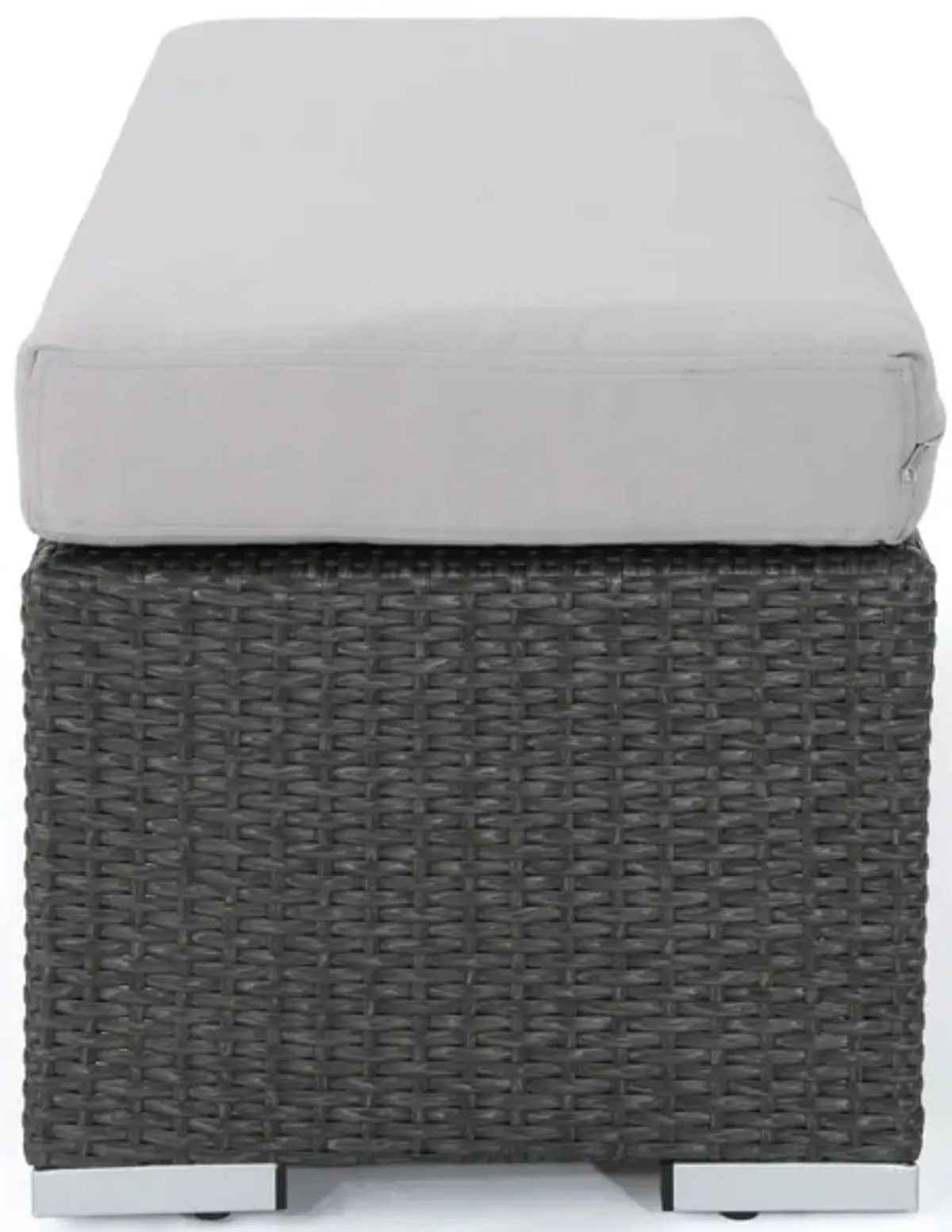 Sanie Outdoor Bench, 47 Inch, Gray Resin Wicker Weave, Silver Polyester