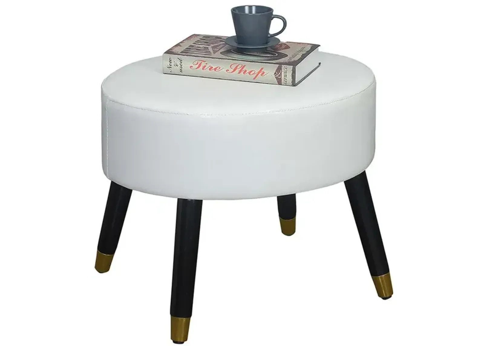 Convenience Concepts Designs4Comfort Mid Century Ottoman Stool, White Faux Leather