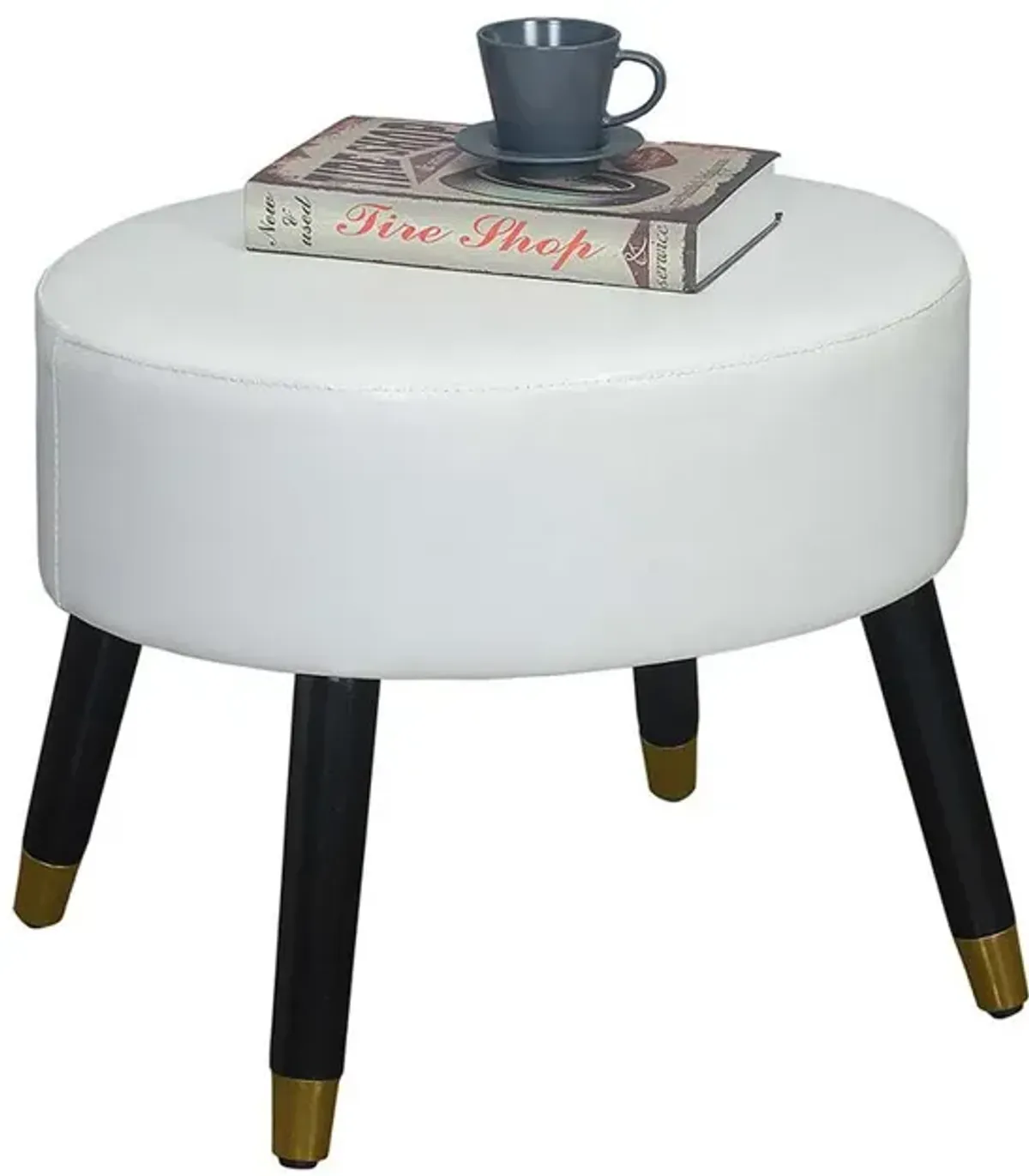 Convenience Concepts Designs4Comfort Mid Century Ottoman Stool, White Faux Leather