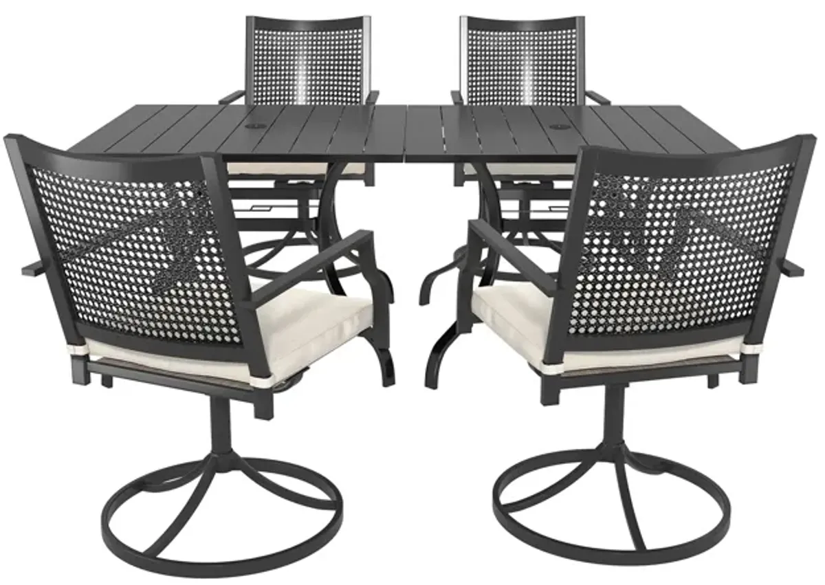 MONDAWE 6-Piece Patio Dining Set With  2 Pcs Square Steel Tables And 6 Pcs Steel Mesh Swivel Chairs, Black