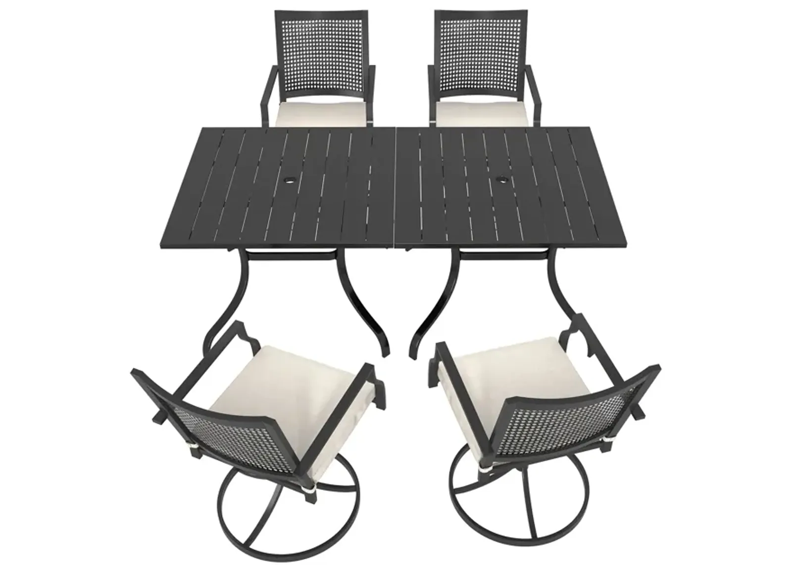 MONDAWE 6-Piece Patio Dining Set With  2 Pcs Square Steel Tables And 6 Pcs Steel Mesh Swivel Chairs, Black