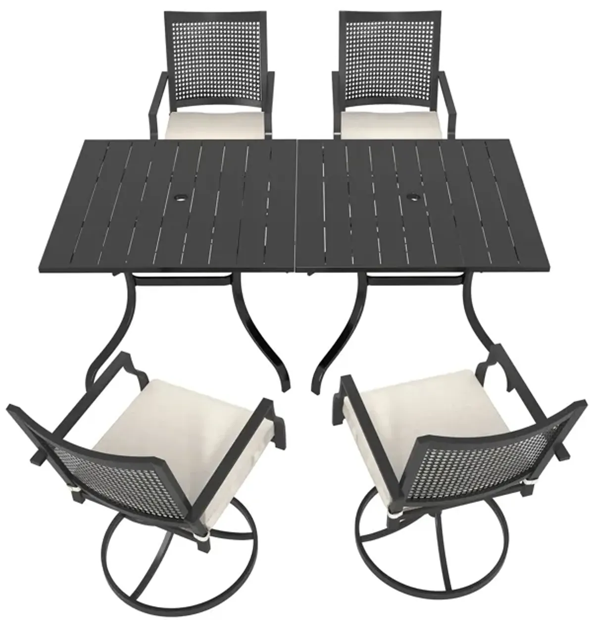 MONDAWE 6-Piece Patio Dining Set With  2 Pcs Square Steel Tables And 6 Pcs Steel Mesh Swivel Chairs, Black