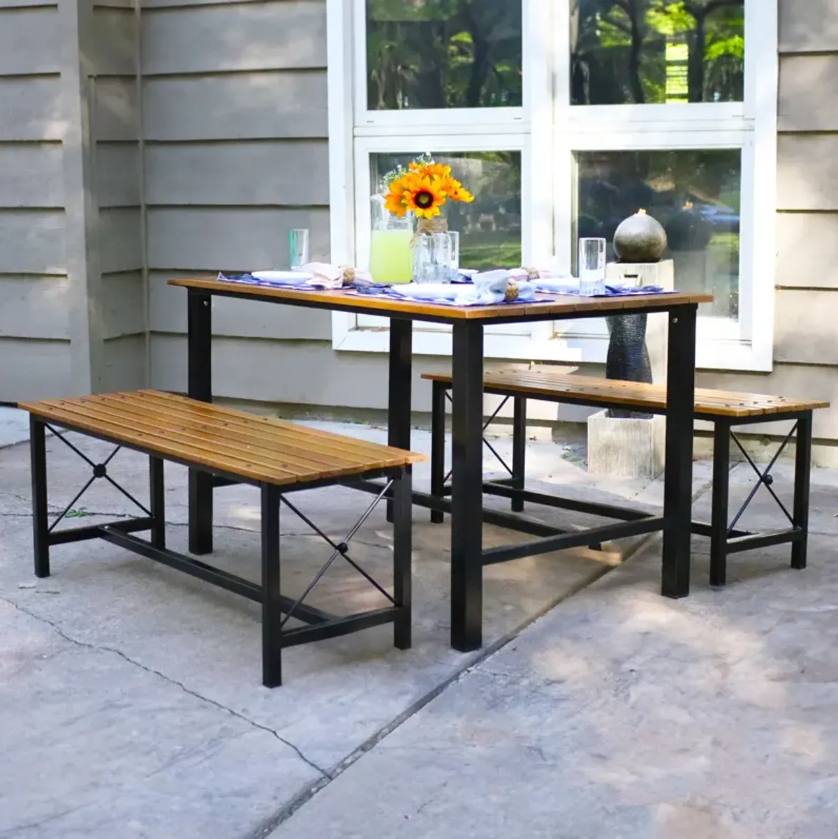 Sunnydaze 3-Piece European Chestnut Patio Dining Set