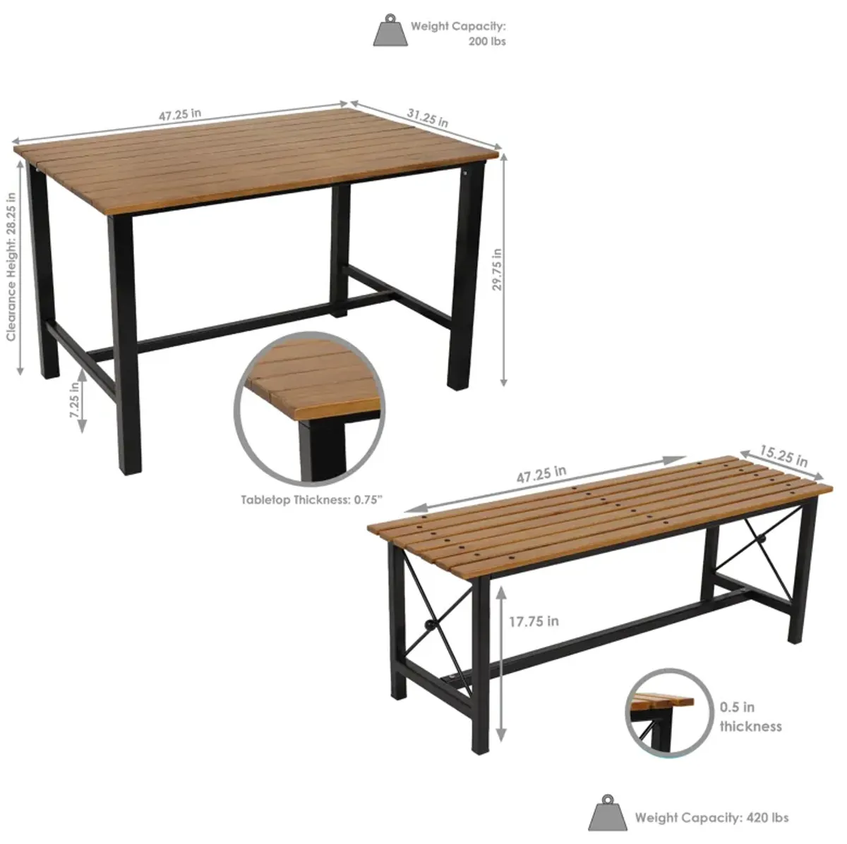 Sunnydaze 3-Piece European Chestnut Patio Dining Set