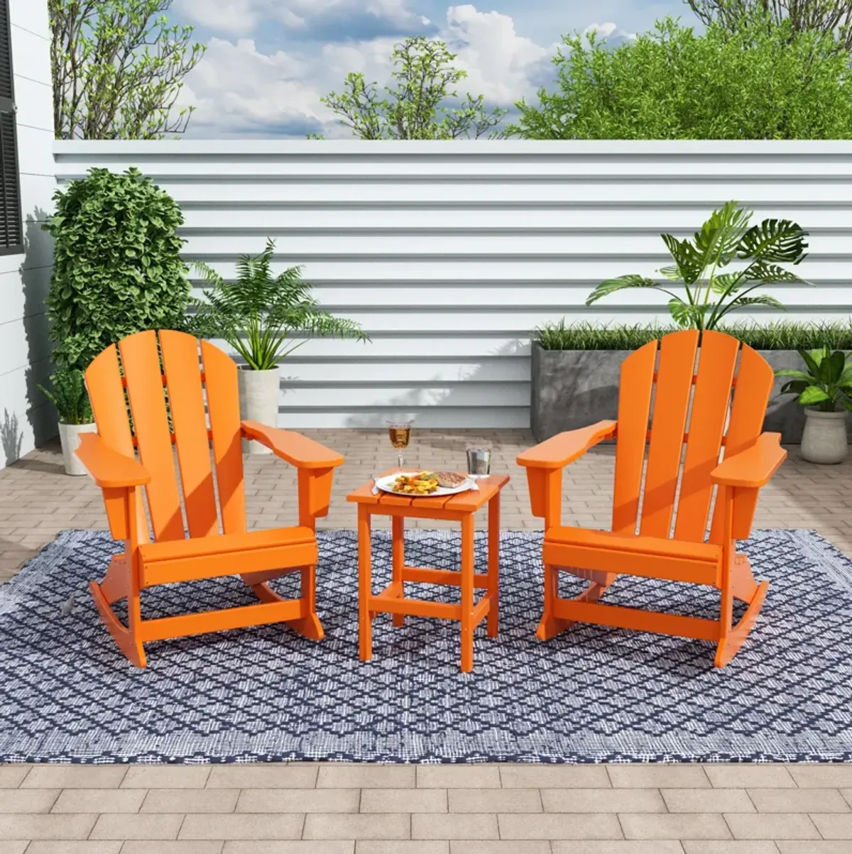 WestinTrends 3-Piece Outdoor Patio Rocking Adirondack Chairs with Side Table Set