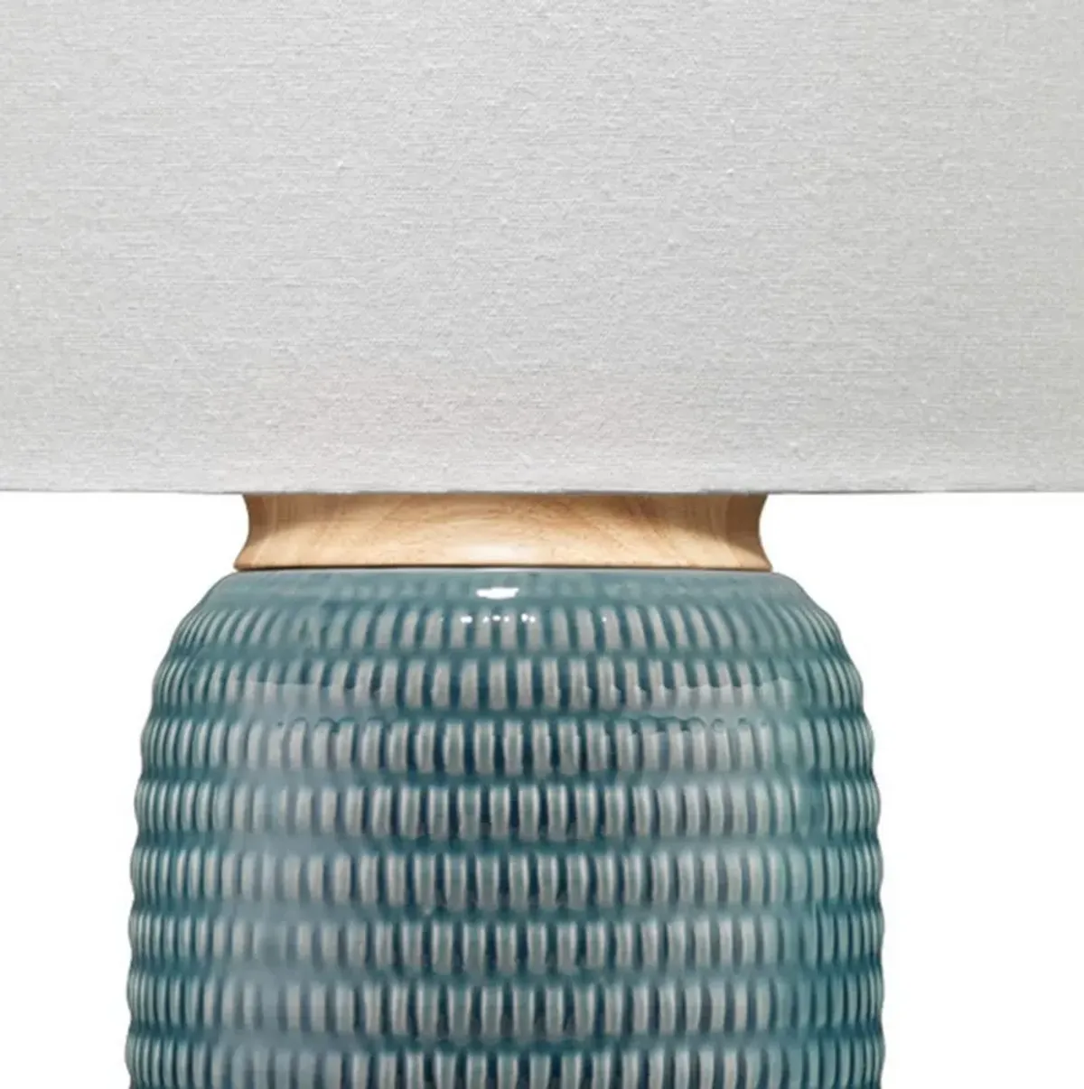 Table Lamp with Ribbed Ceramic Body and Fabric Shade, Blue-Benzara