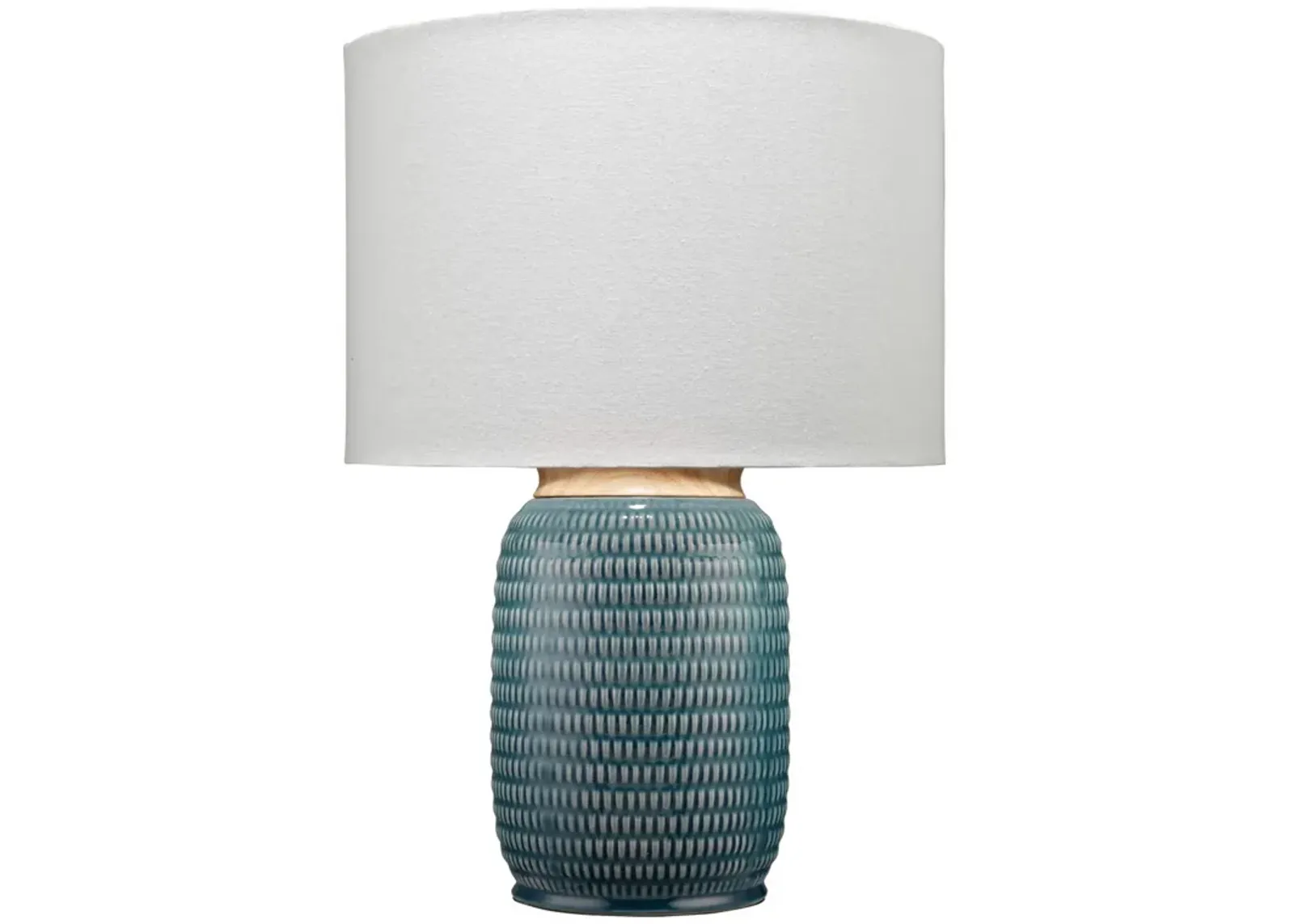 Table Lamp with Ribbed Ceramic Body and Fabric Shade, Blue-Benzara