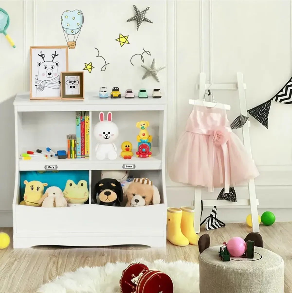 Kids Floor Cabinet Multi-Functional Bookcase