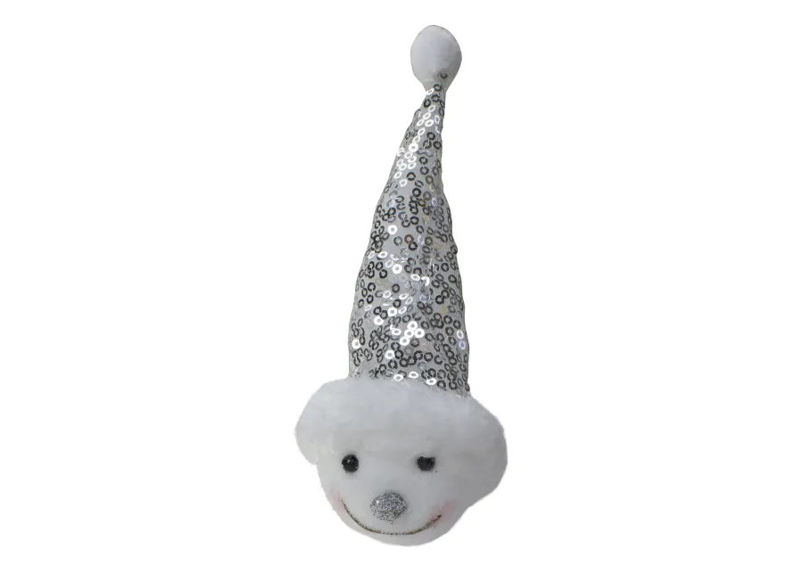 6" Smiling Snowman Head Wearing a Silver Sequin Santa Hat Christmas Ornament