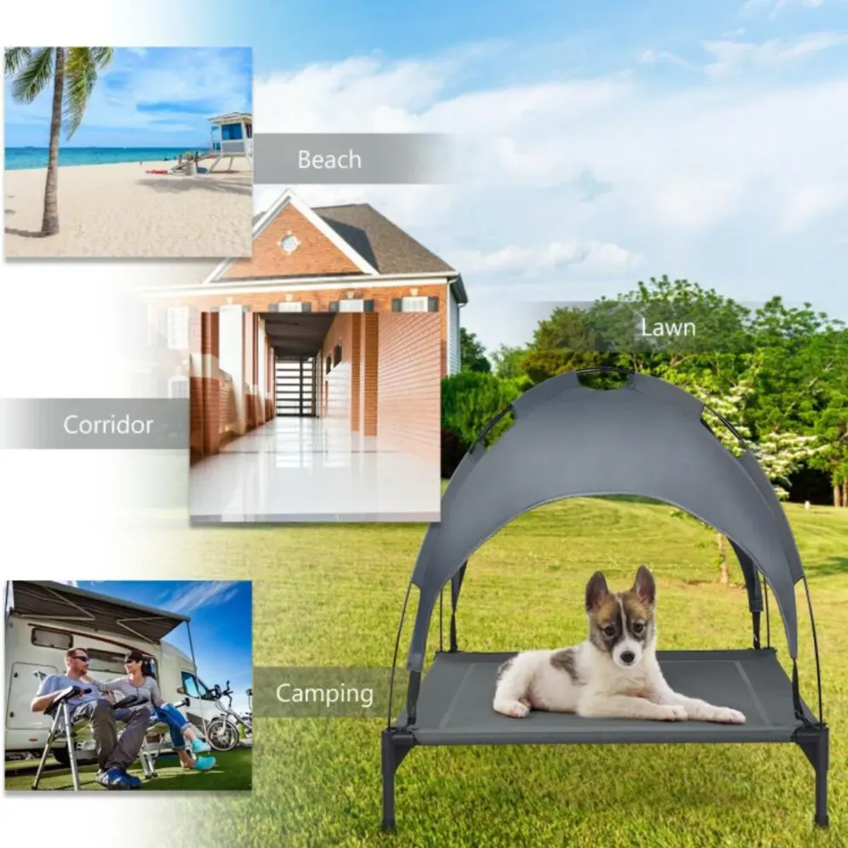 Hivvago Portable Elevated Outdoor Pet Bed with Removable Canopy Shade