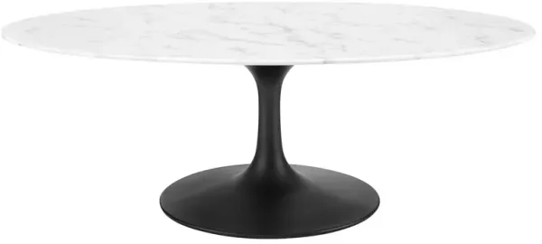 Modway Lippa Mid-Century Modern 48" Oval Artificial Marble Coffee Table in Black White