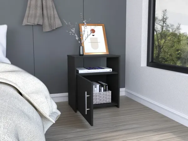 Streamdale Nordico Nightstand, One Shelf, Single Door Cabinet, Metal Handle