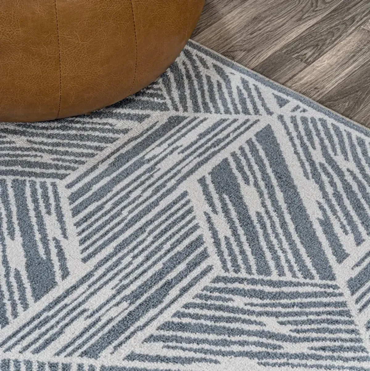 Vector Modern Coastal Geometric Machine-Washable Blue/Cream 3 ft. x 5 ft. Area Rug