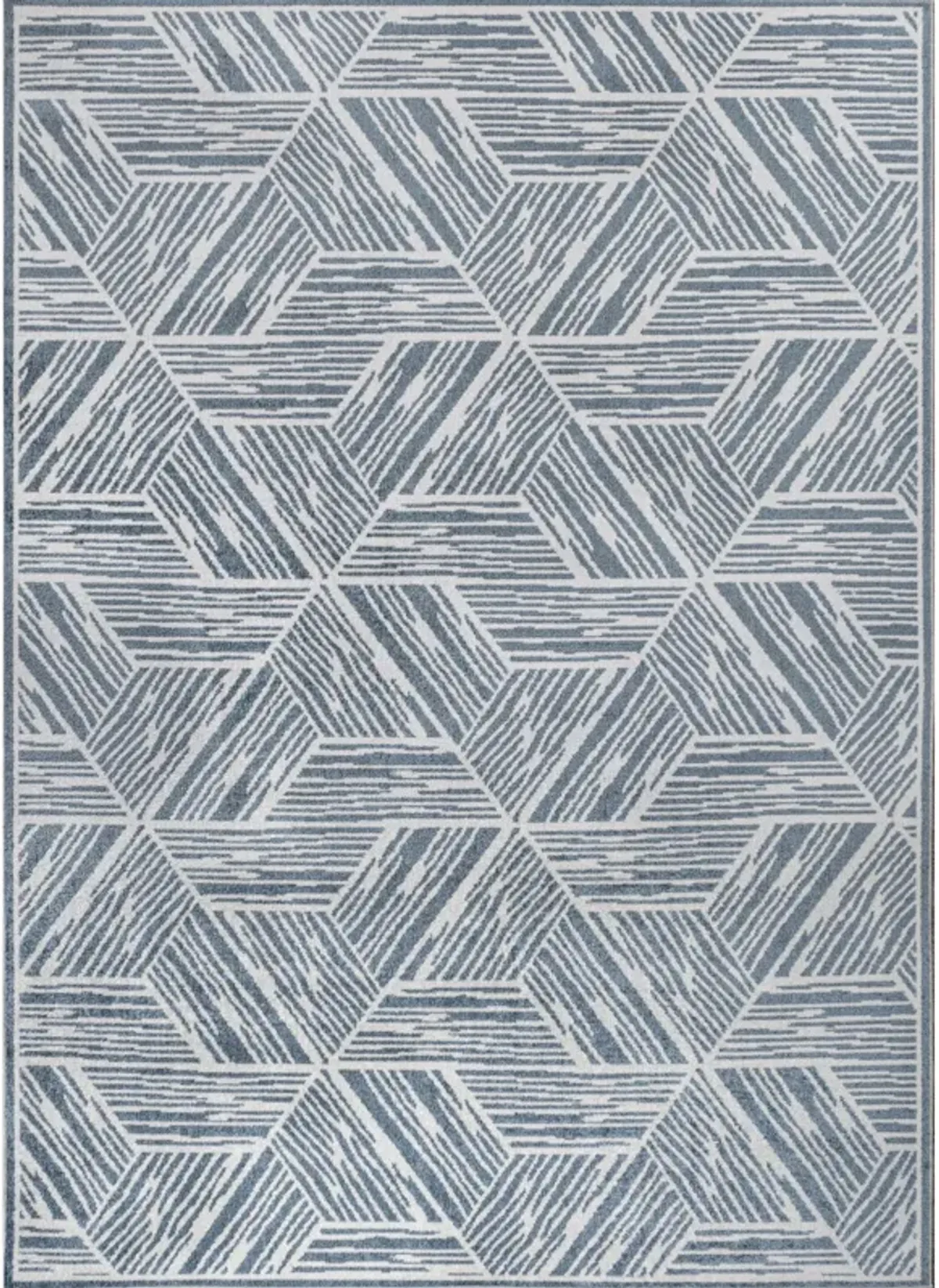 Vector Modern Coastal Geometric Machine-Washable Blue/Cream 3 ft. x 5 ft. Area Rug