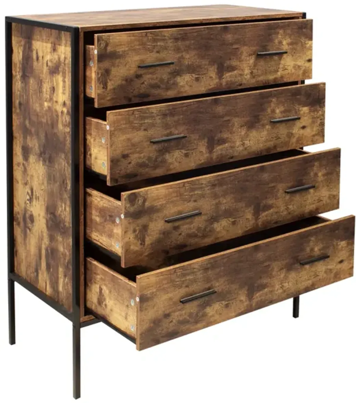 Rustic Brown 4 Drawer Dresser with Steel Frame