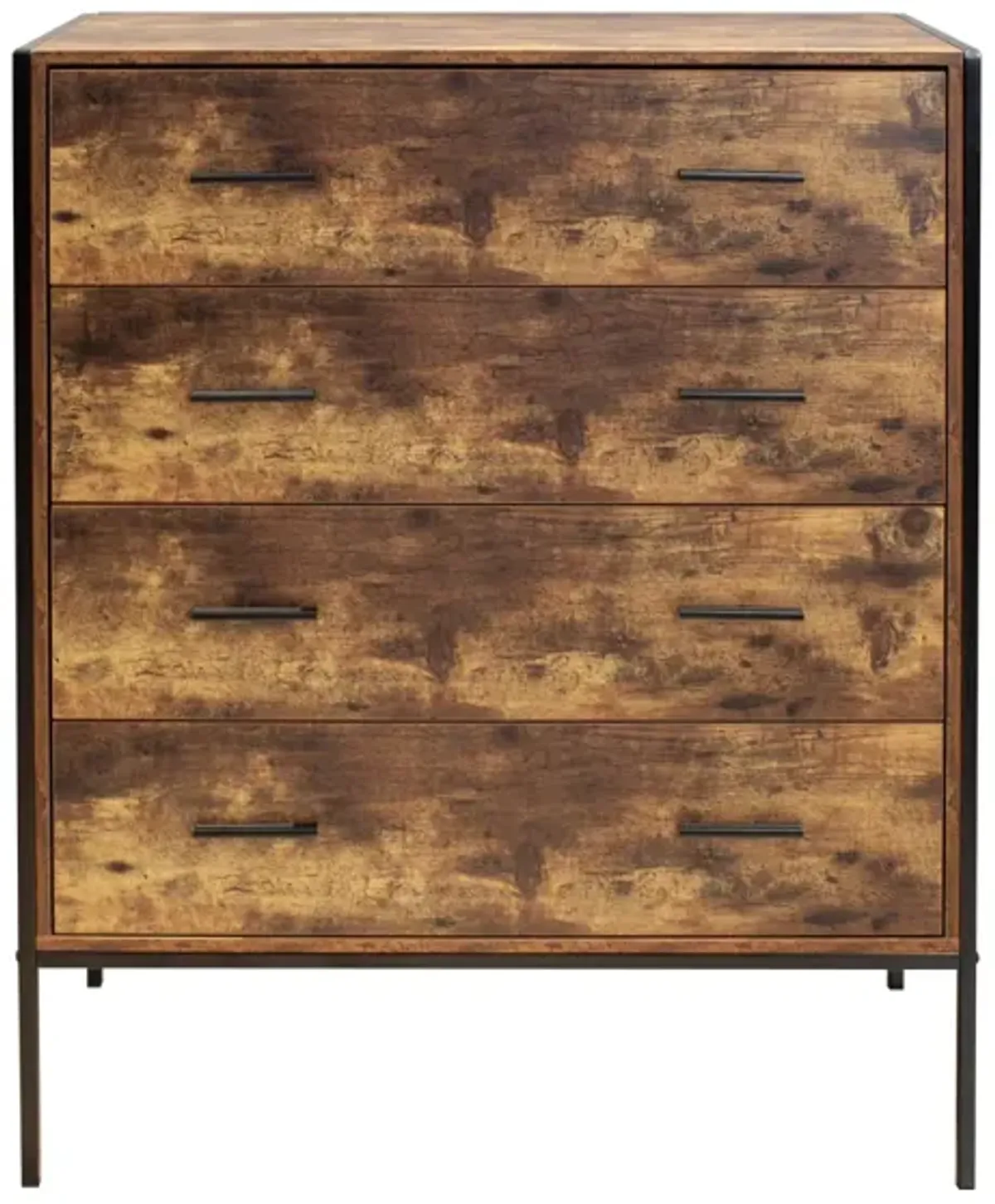 Rustic Brown 4 Drawer Dresser with Steel Frame