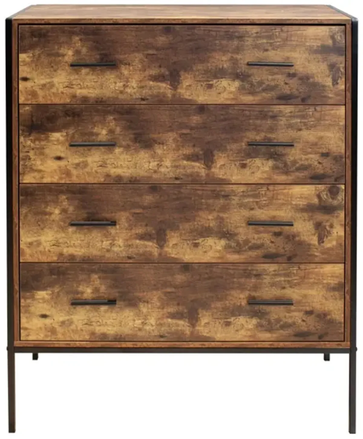 Rustic Brown 4 Drawer Dresser with Steel Frame