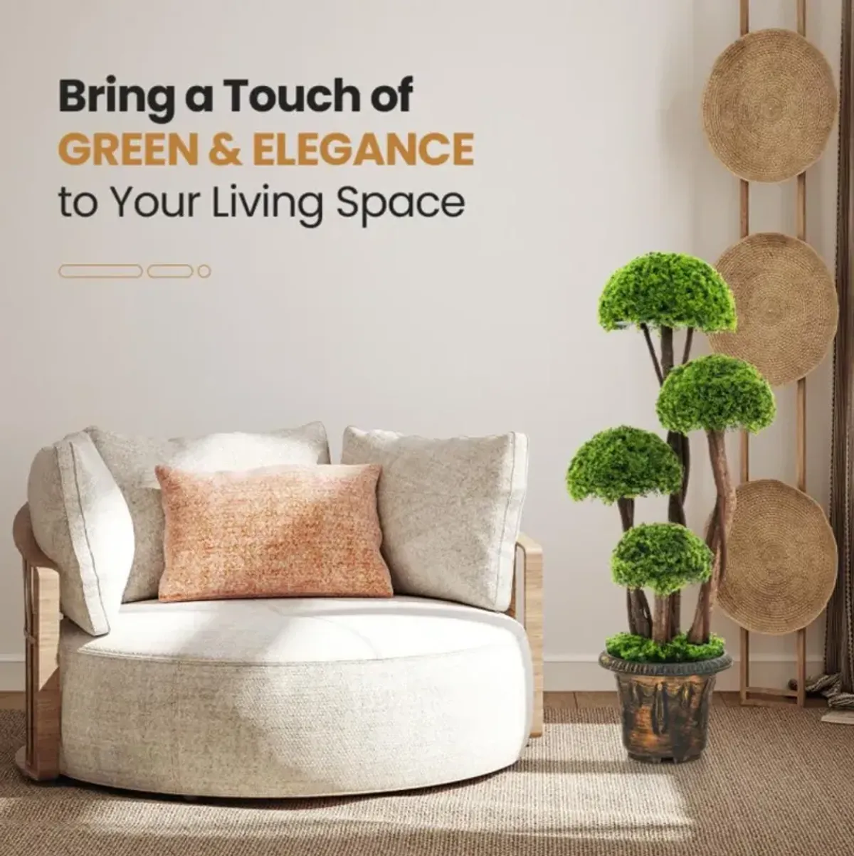 Hivvago 3 Feet Decorative Artificial Cedar Topiary Tree with Rattan Trunk