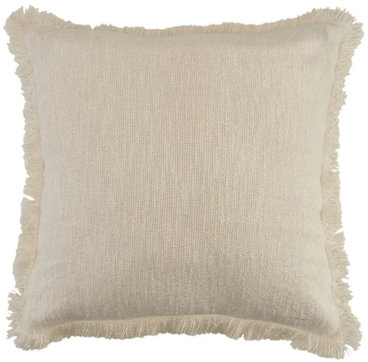 20" Cream Solid Hand Woven Square Throw Pillow