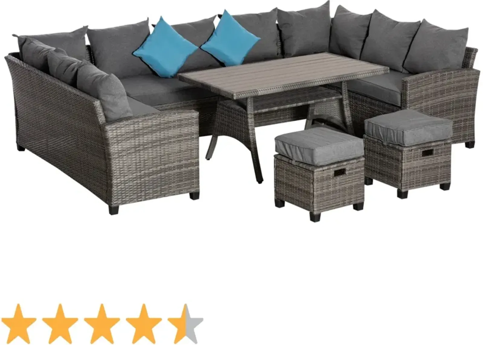 Mixed Grey Patio Set: 6-Piece Wicker Conversation Furniture with Coffee Table