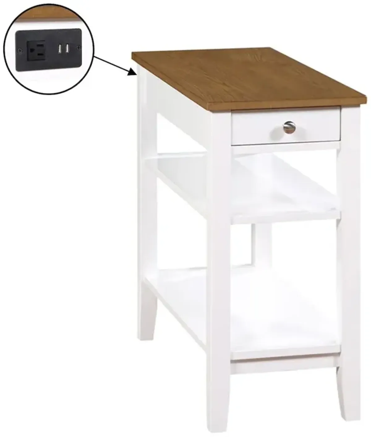 Convenience Concepts American Heritage 1 Drawer Chairside End Table with Charging Station and Shelves