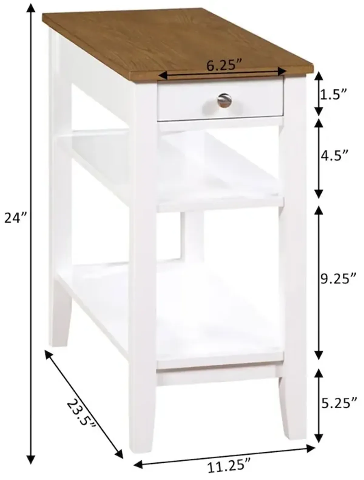 Convenience Concepts American Heritage 1 Drawer Chairside End Table with Charging Station and Shelves