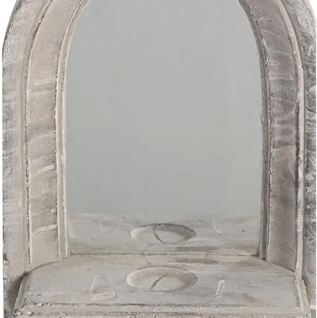 Cement Protected Decorative Wall Mirror, Washed White - Benzara