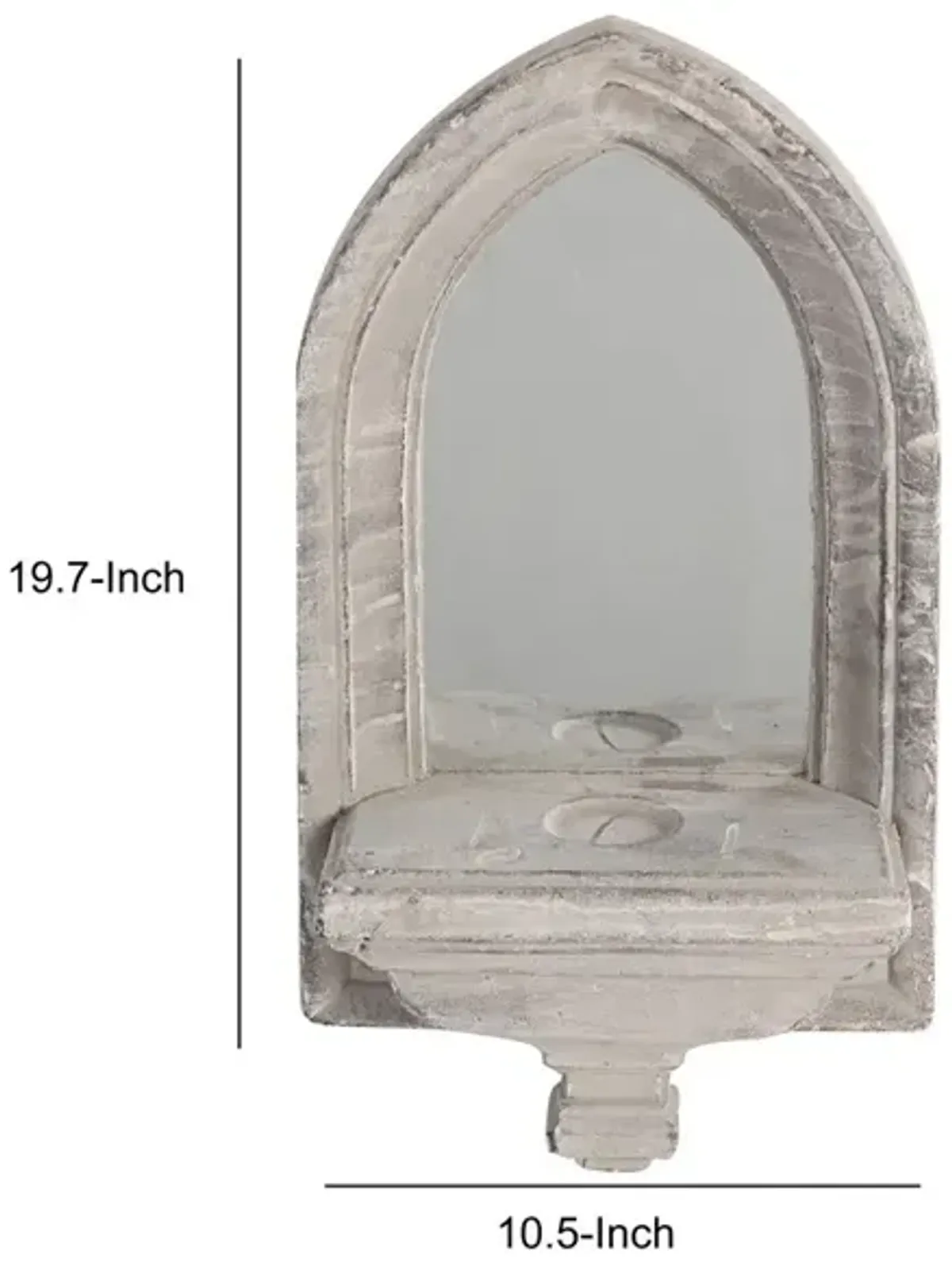 Cement Protected Decorative Wall Mirror, Washed White - Benzara