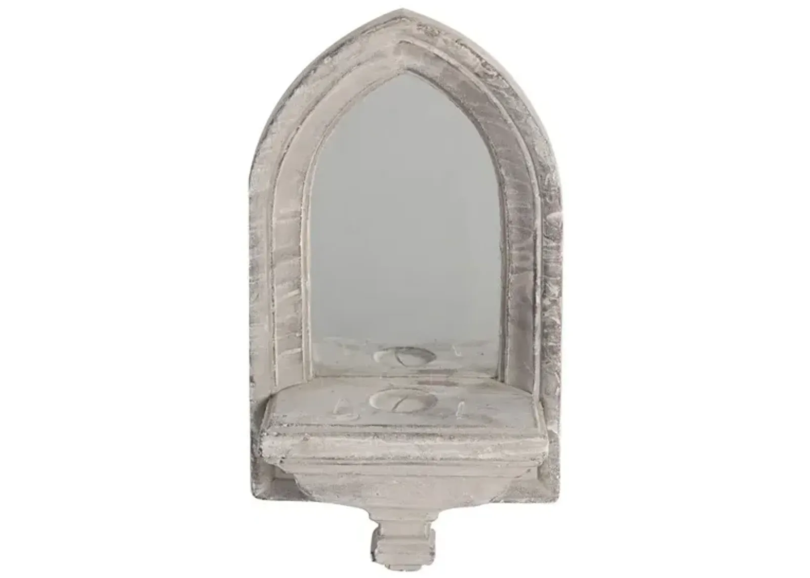 Cement Protected Decorative Wall Mirror, Washed White - Benzara