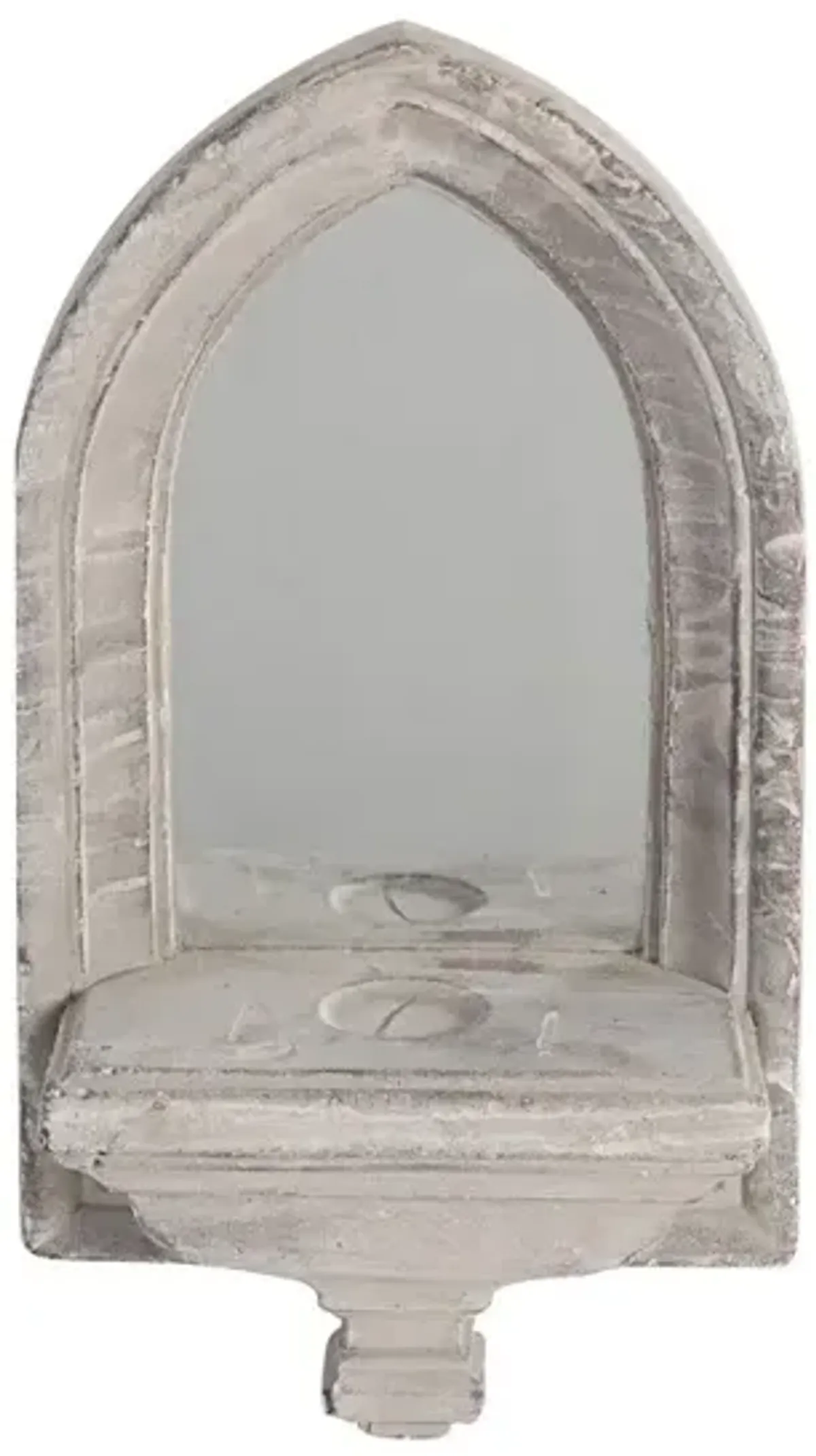 Cement Protected Decorative Wall Mirror, Washed White - Benzara