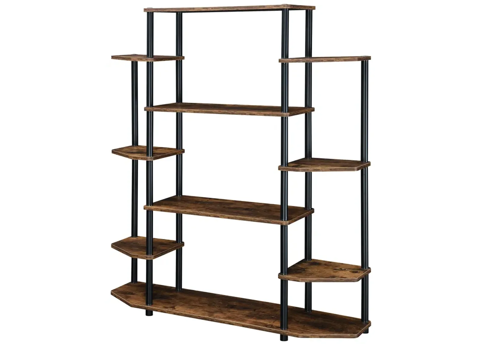 Convenience Concepts Designs2Go No Tools Book Shelf - Contemporary Storage Shelves for Display, 10 Spacious Shelves for Living Room, Office, Barnwood/Black Poles