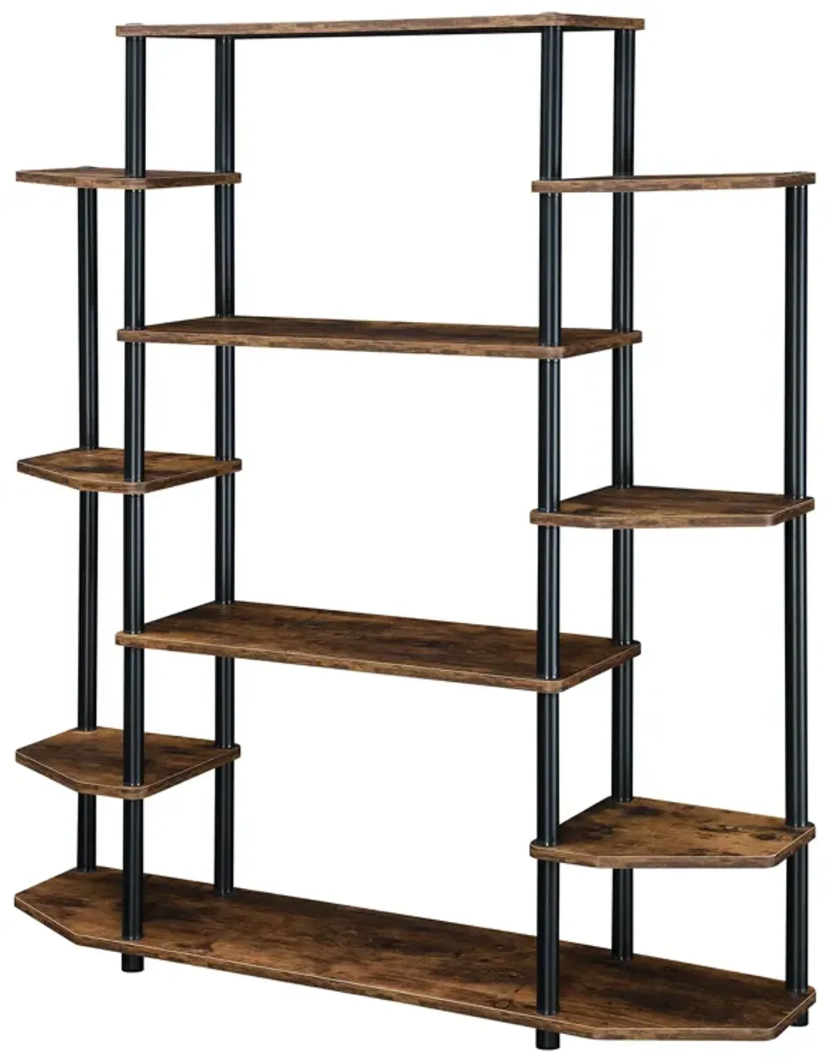 Convenience Concepts Designs2Go No Tools Book Shelf - Contemporary Storage Shelves for Display, 10 Spacious Shelves for Living Room, Office, Barnwood/Black Poles