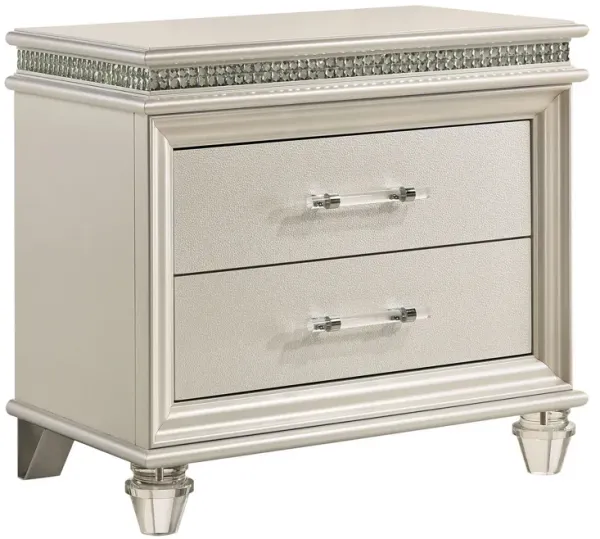 2 Drawer Nightstand with Acrylic Feet and Crystal Accents, Silver-Benzara