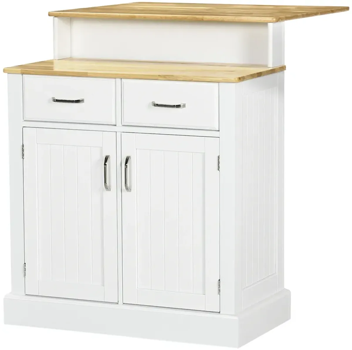 2-Level Kitchen Island with Storage Cabinet, Butcher Block Countertop, Drawers