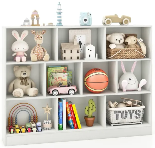 Wooden Toy Storage Organizer with 10 Cubes for Classroom, Daycare, Nursery, or Kindergarten Organization