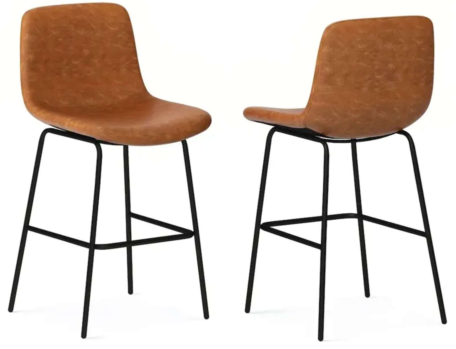 Simpli Home Jolie Counter Height Stool (Set Of 2) In Camel Brown Vegan Faux Leather