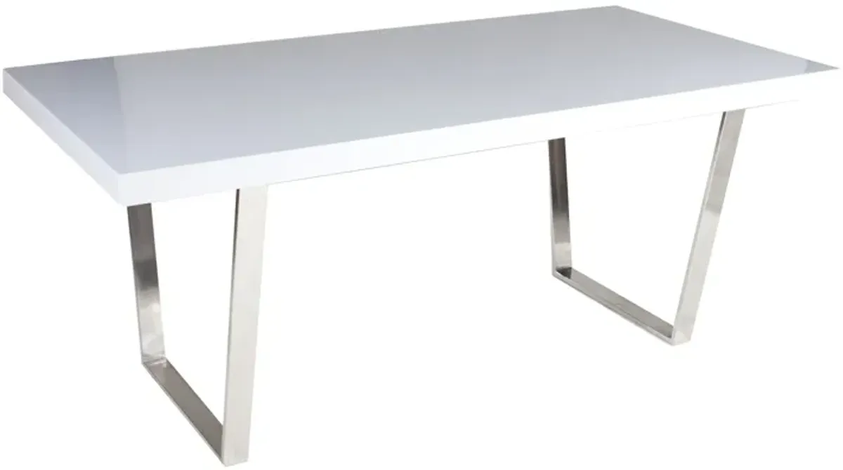 Ien 71 Inch Dining Table, Rectangular Top, Open Metal Panel, White Lacquer - Benzara