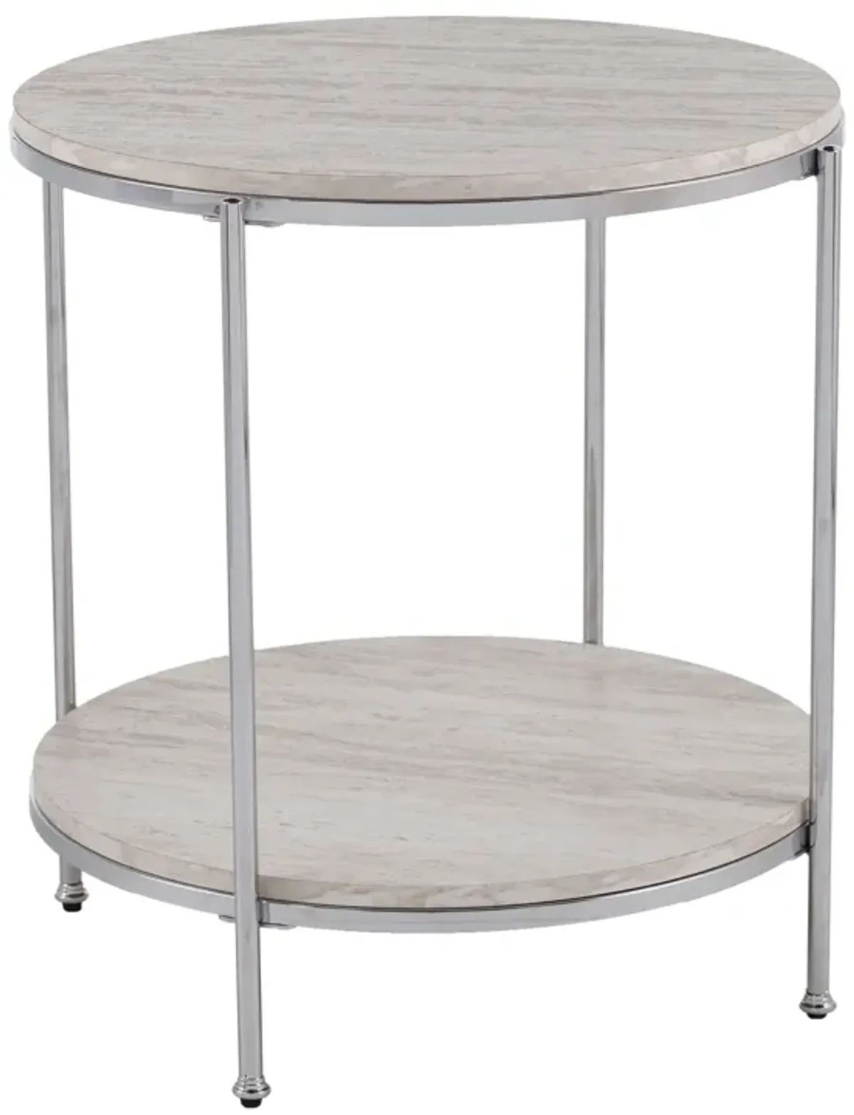 SEI Furniture Silas Round Faux Stone End Table, Silver