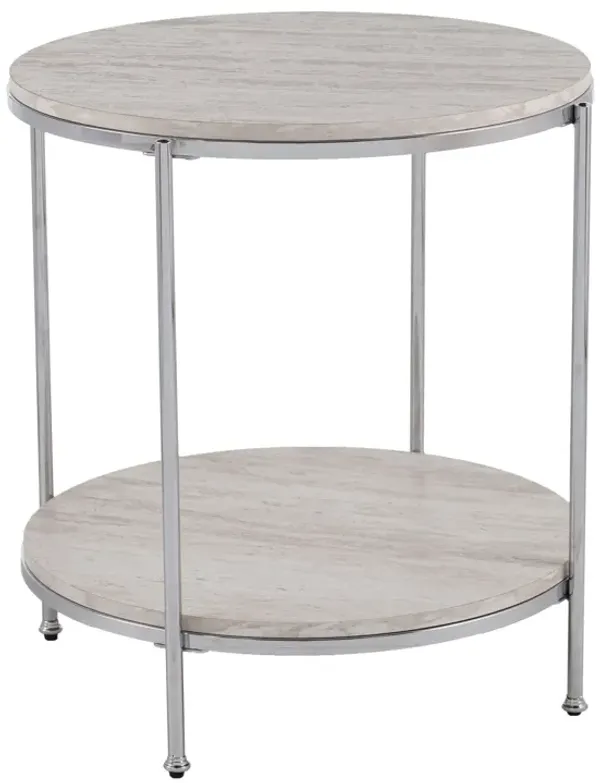 SEI Furniture Silas Round Faux Stone End Table, Silver