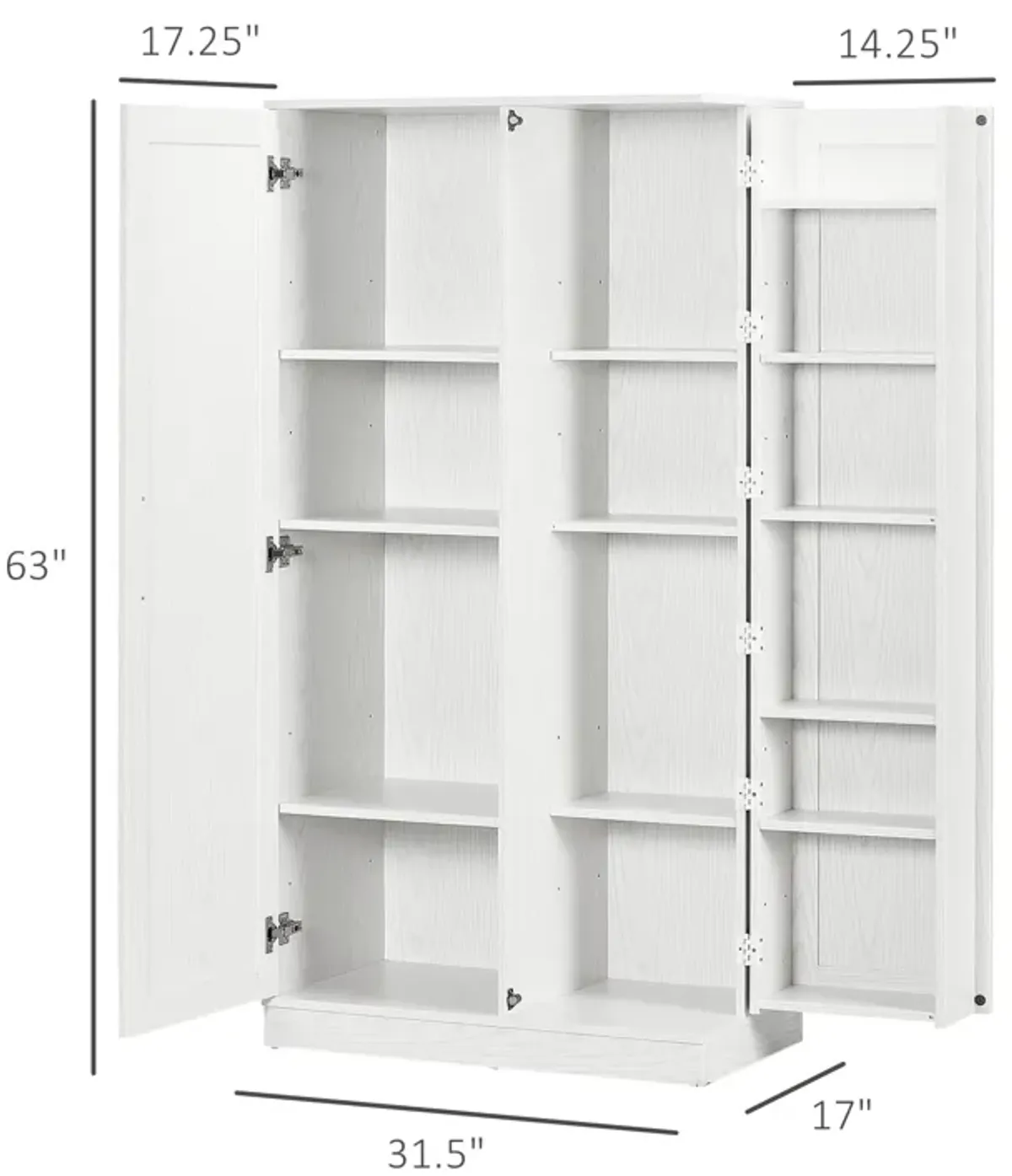 HOMCOM 63" Kitchen Pantry Storage Cabinet, 14-Tier Freestanding Kitchen Cupboard with 2 Doors, Adjustable Shelves for Living Room, Dining Room, White