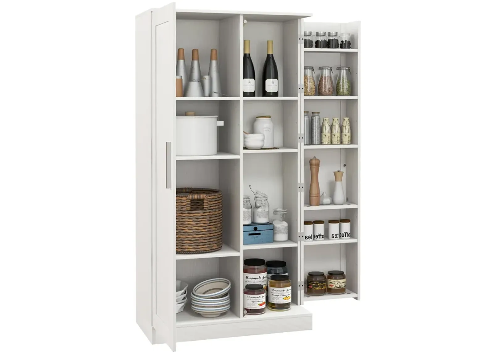 HOMCOM 63" Kitchen Pantry Storage Cabinet, 14-Tier Freestanding Kitchen Cupboard with 2 Doors, Adjustable Shelves for Living Room, Dining Room, White