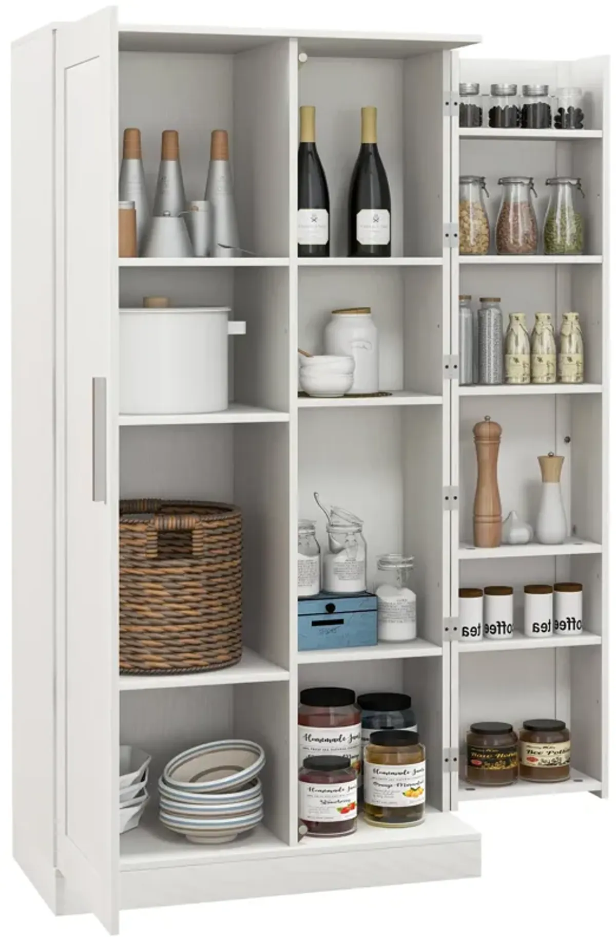 HOMCOM 63" Kitchen Pantry Storage Cabinet, 14-Tier Freestanding Kitchen Cupboard with 2 Doors, Adjustable Shelves for Living Room, Dining Room, White