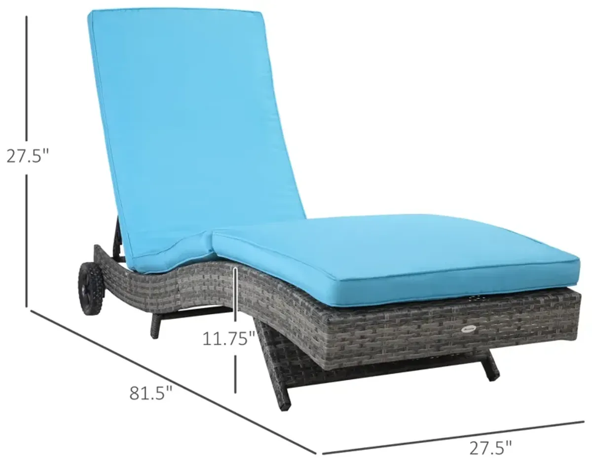 Sky Blue Patio Recliner: Wicker Chaise with 5-Level Backrest